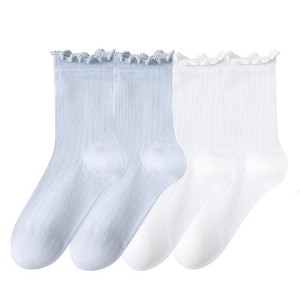 Anna-Kaci Women's 4-Pair Pack Soft Ribbed Ankle Socks with Ruffled Edge Trim Lightweight Knit Design in Multiple Color Combinations - 1 of 4