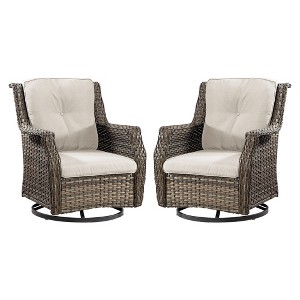 YARDSIGHT Outdoor Swivel Patio Chair with High Back – All-Weather PE Wicker Rattan Chair with Waterproof Cushion for Porch, Deck, Backyard & Balcony - 1 of 4