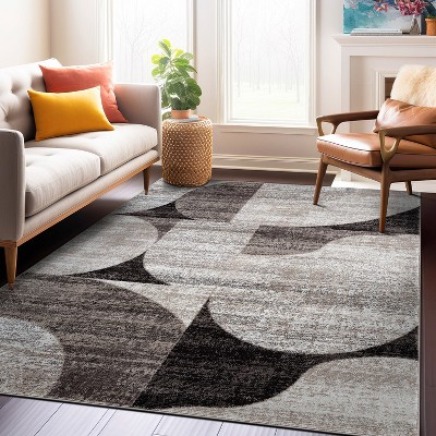 Modern Geometric Brown Synthetic 5' x 7' Area Rug