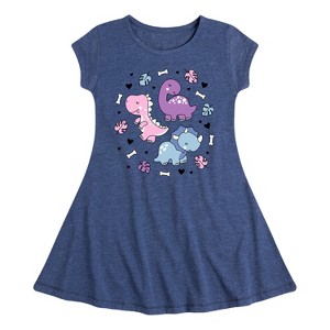 Girls' - Instant Message - Stacked Girly Dinos Fit & Flair Cap Sleeve Graphic Dress - 1 of 4