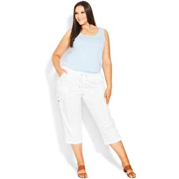 Women's Plus Size Cotton Roll Up Capri - white | EVANS