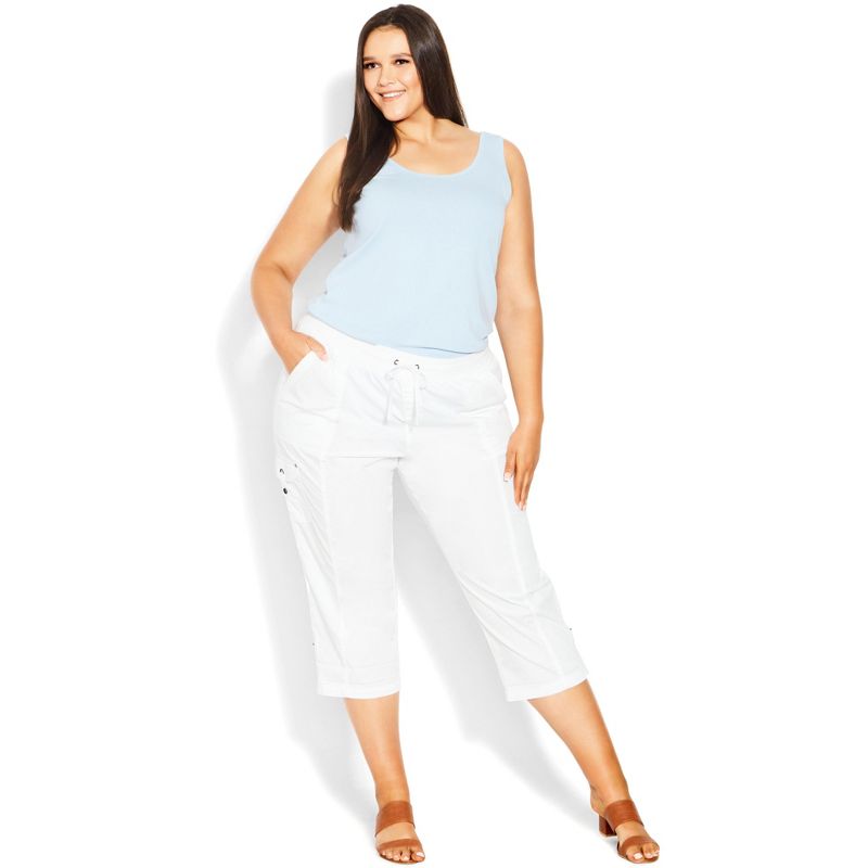 Women's Plus Size Cotton Roll Up Capri - white | EVANS, 1 of 4
