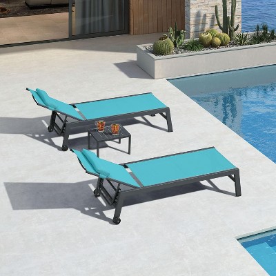 PURPLE LEAF Outdoor Lounge Chair Set Aluminum Patio Chaise Lounger with Side Table and Pillow for Outside Pool Beach Sunbathing Tanning Recliner