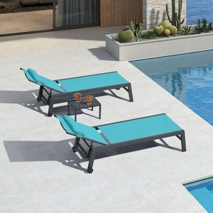 PURPLE LEAF Outdoor Lounge Chair Set Aluminum Patio Chaise Lounger with Side Table and Pillow for Outside Pool Beach Sunbathing Tanning Recliner - 1 of 4