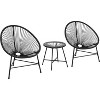 Jojoka 3 Piece Acapulco Patio Set, All-Weather Woven Bistro Set with 2 Rope Chairs and Glass Top Table, Modern Outdoor Conversation Furniture - 2 of 4