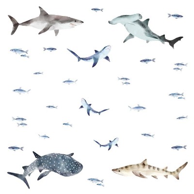 Sharks Peel and Stick Wall Decal - RoomMates: Vinyl Ocean Creatures for Kids' Room, Self-Adhesive Window Decor