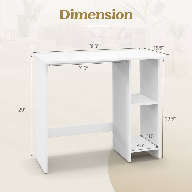 Costway Small Computer Desk with Storage Modern Writing Desk with Adjustable Shelf White, 3 of 11