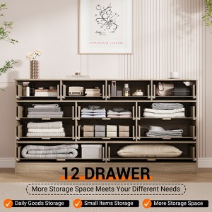 12-Drawer Modern Wooden Dresser (61" Wide) – Rattan Chest of Drawers, TV Stand for 65" TVs, Storage for Bedroom, Living Room, Hallway & Closet - 1 of 4