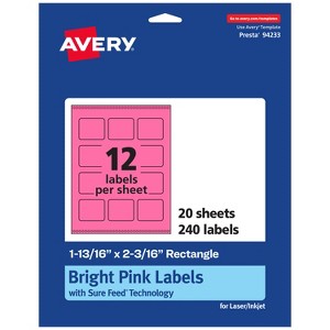 Avery Bright Pink Paper Labels, 1-13/16" x 2-3/16" Rectangle - 1 of 4