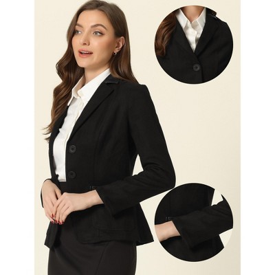 INSPIRE CHIC Women's Lapel Collar Button Front Long Sleeve Faux Suede Blazer X-Large Black — фото 2