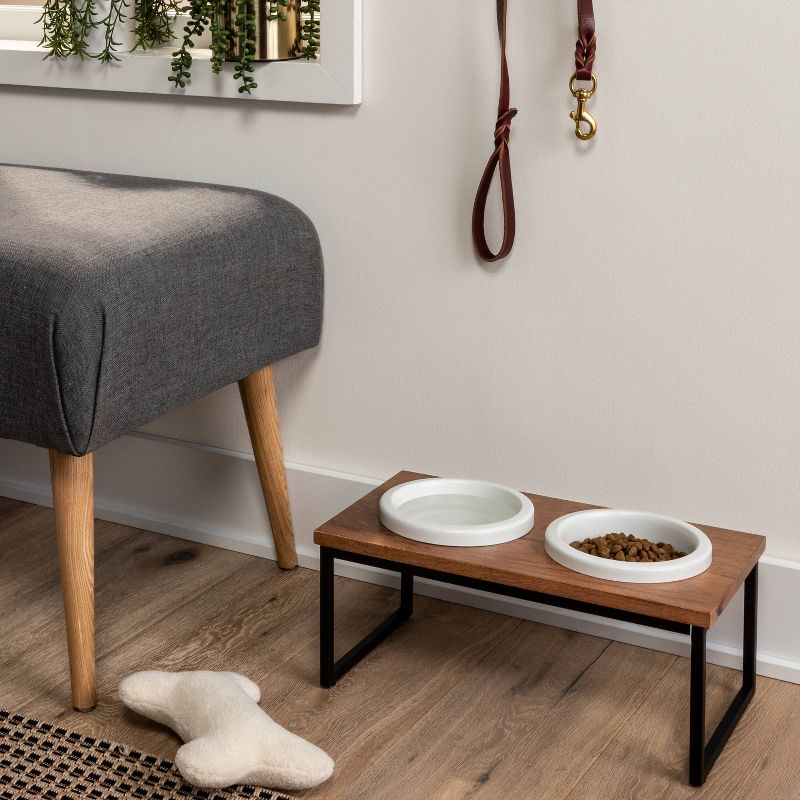 Modern Short Metal Elevated Dog Bowl with Natural Wood Top - Black - Boots &#38; Barkley&#8482;, 3 of 5