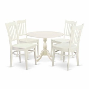 HomeStock 5-Piece Linen White Finish Solid Wood Top Dining table with 4 Chairs with Drop Leaf Slat Back - 1 of 4