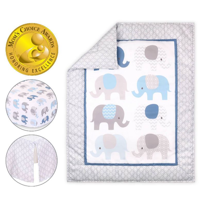 The Peanutshell Sleepy Elephant Baby Crib Bedding Set, Gray/Blue - 3pc, 6 of 7