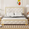 Queen Size Velvet Upholstered Platform Bed Frame With Tufted Headboard and Metal Wire Decor -ModernLuxe - 2 of 4