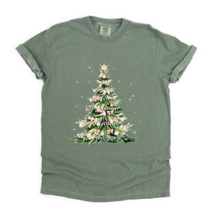 Watercolor Christmas Tree Sparkle - Womens Garment Dyed Tee - 1 of 4
