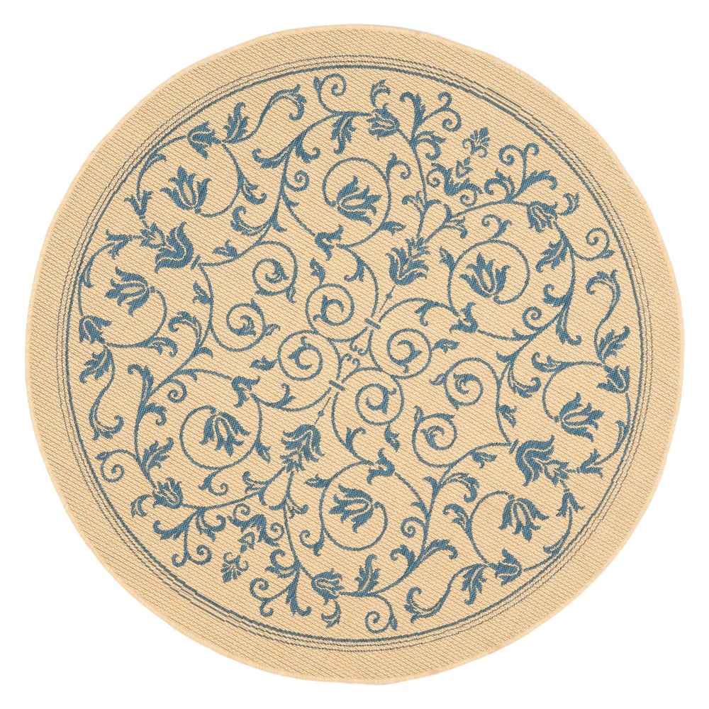 5'3in Round Vaucluse Outdoor Rug Natural/Blue - Safavieh