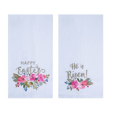 Transpac Fabric Embroidered Happy Easter Tea Towel Set of 2 Easter Home Decorations