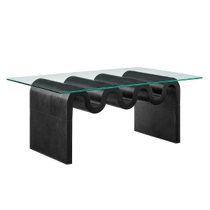 Modway Ondine Coffee Table – Black Wood and Glass Rectangular Living Room Table with Open Storage Shelf - 1 of 4