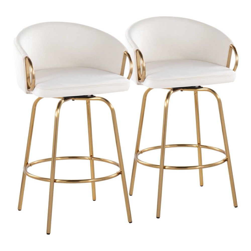 Photos - Storage Combination Set of 2 Claire Counter Height Barstools Gold/Cream - LumiSource