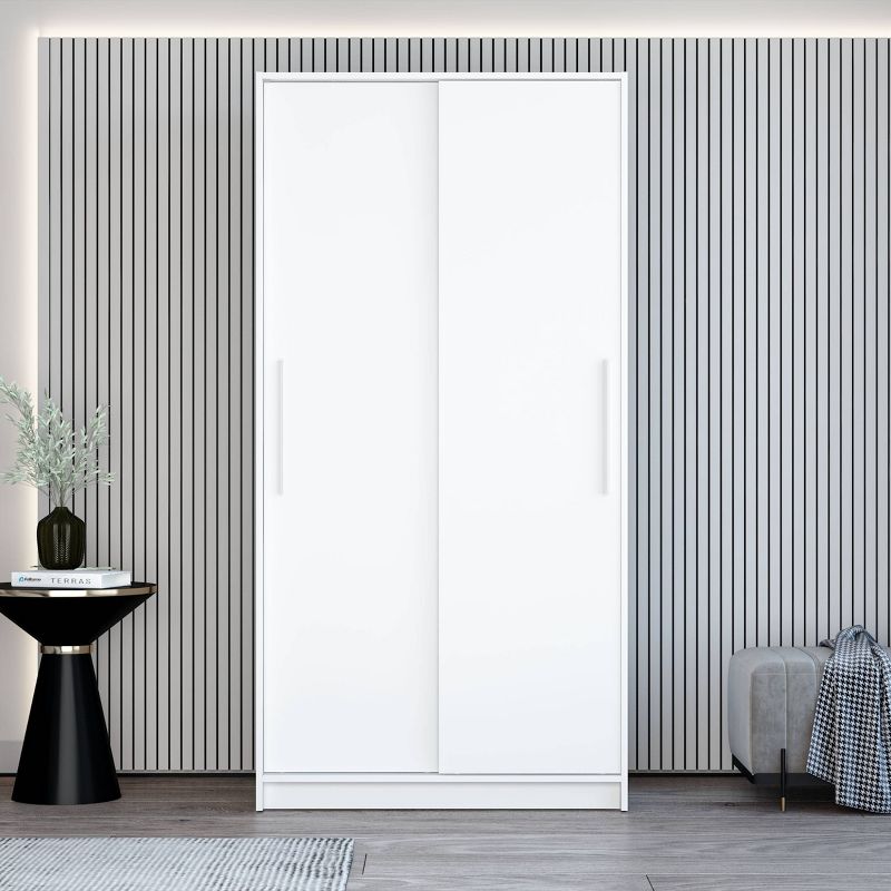 Denmark 2 Sliding Doors Clothing Armoire White - Polifurniture, 2 of 10