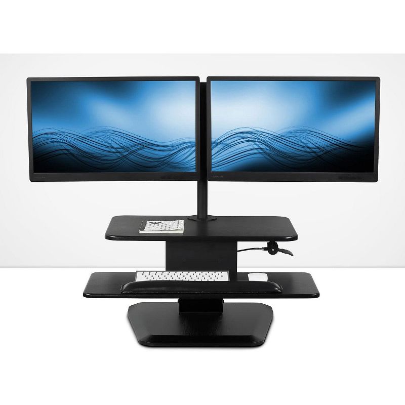 Mount-It! Sit Stand Workstation Standing Desk Converter with Dual Monitor Mount Combo, Ergonomic Height Adjustable Tabletop Desk, Black, 2 of 6