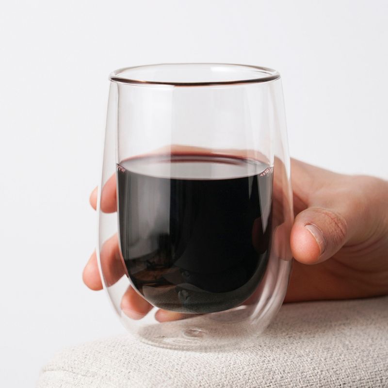 True Insulated Wine Glasses - Double Walled Stemless Wine Glass Set - Dishwasher Safe Borosilicate Glass 10oz Set of 2, 3 of 9