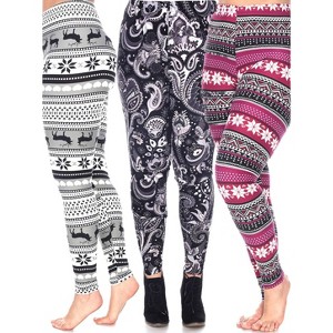 Women's Pack of 3 Plus Size Leggings - One Size Fits Most Plus - White Mark - 1 of 1