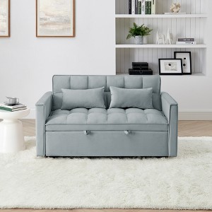 54.33'' Velvet Foldable Sofa Bed with Adjustable Back and 2 Soft Pillows, 3-Position Convertible Sofa for Living Room - 1 of 4