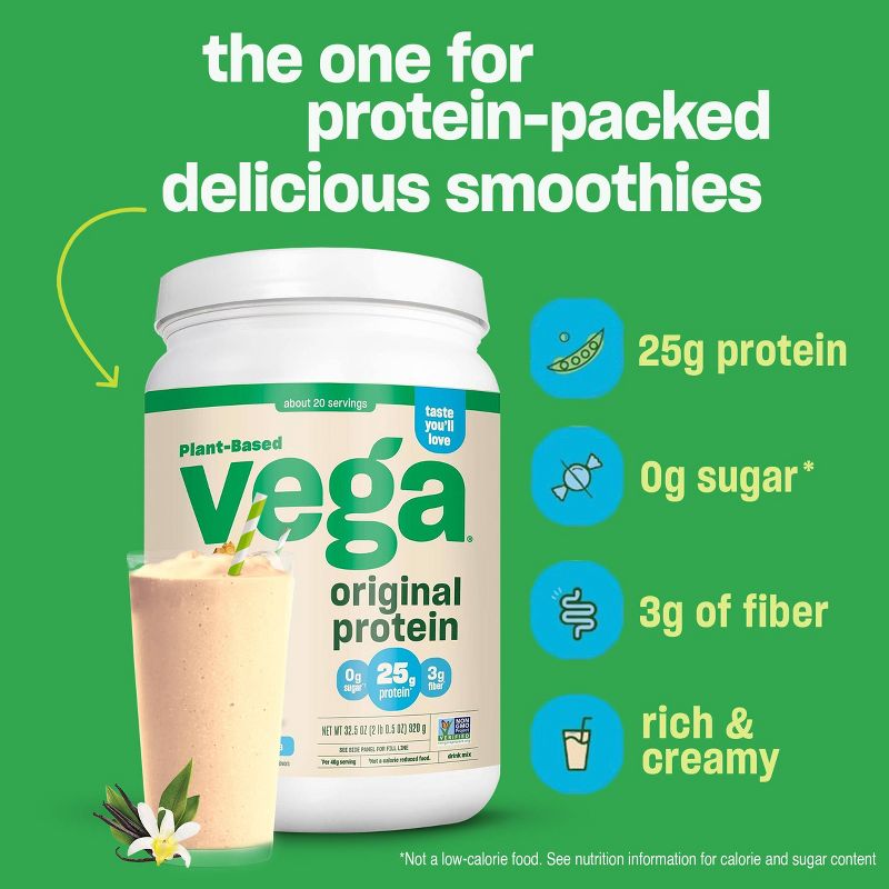 Vega Original Vanilla Plant-Based and Vegan Organic Plant Based Protein Powder - 16.2oz, 3 of 11