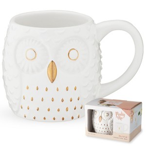 Pinky Up Olivia Owl Mug, Cute Mugs for Women, Tea Tumbler Cup, Tea Accessory Gifts, Owl Design, White and Gold, 16oz - 1 of 4
