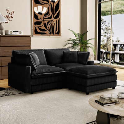 Modular Corduroy Deep Seat L-Shaped Sectional Sofa with 4 Pillows and Removable Ottoman for Living Room, Bedroom, or Apartment