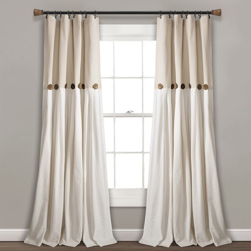 Home Boutique Linen Button Window Curtain Panels Single Linen 40X95, 1 of 2