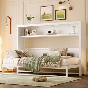 TiramisuBest Upholstered Wingback Bed Queen 54 High Headboard Textured Ivory Canvas Chenille Wood Base Rustic Modern Farmhouse - 1 of 4
