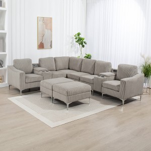 Aortzio Corduroy 95.7"W Section Sofa Combination,7 Seats,With Ottoman,Can Be Combined At Will - 1 of 4
