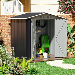 Bencmate Storage Sheds Hinge Door Storage Room With All-Weather Design Metal Tool Shed For Backyard, Patio, Lawn, Black, 6.77"*51.97"*72.83" - 1 of 4