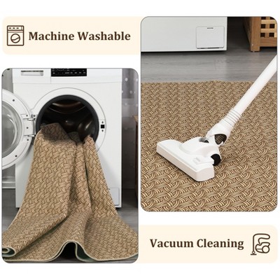 Garvee Washable Braided Print Area Rug - Non-Slip Backing, Low Pile Ultra-Thin Carpet for Living Room, Bedroom, and Dining Room