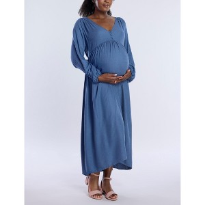 Women's Long Sleeve Button Front Maternity Midi Dress | Motherhood Maternity - 1 of 4