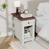 Narrow Side Table with Charging Station, Small Farmhouse End Table with Storage for Bedroom Living Room, White and Brown - 2 of 4