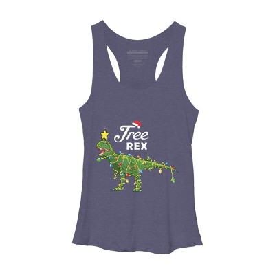 Women's Design By Humans Dinosaur Christmas Tree Rex Christmas Gift By amitsurti Racerback Tank Top