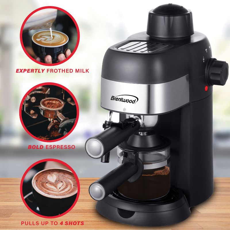Brentwood GA-134BK 4-Cup Stainless Steel Espresso and Cappuccino Maker Machine, 2 of 10