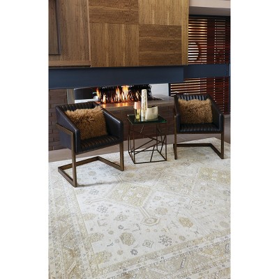 Aura Gold and Ivory Rectangular Synthetic Area Rug 6.7x9.6