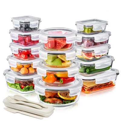 Sorbus 28-Piece Glass Food Storage Containers with Lids - Airtight, Microwave, Fridge, Dishwasher, Oven Safe, BPA-Free, Meal Prep Containers