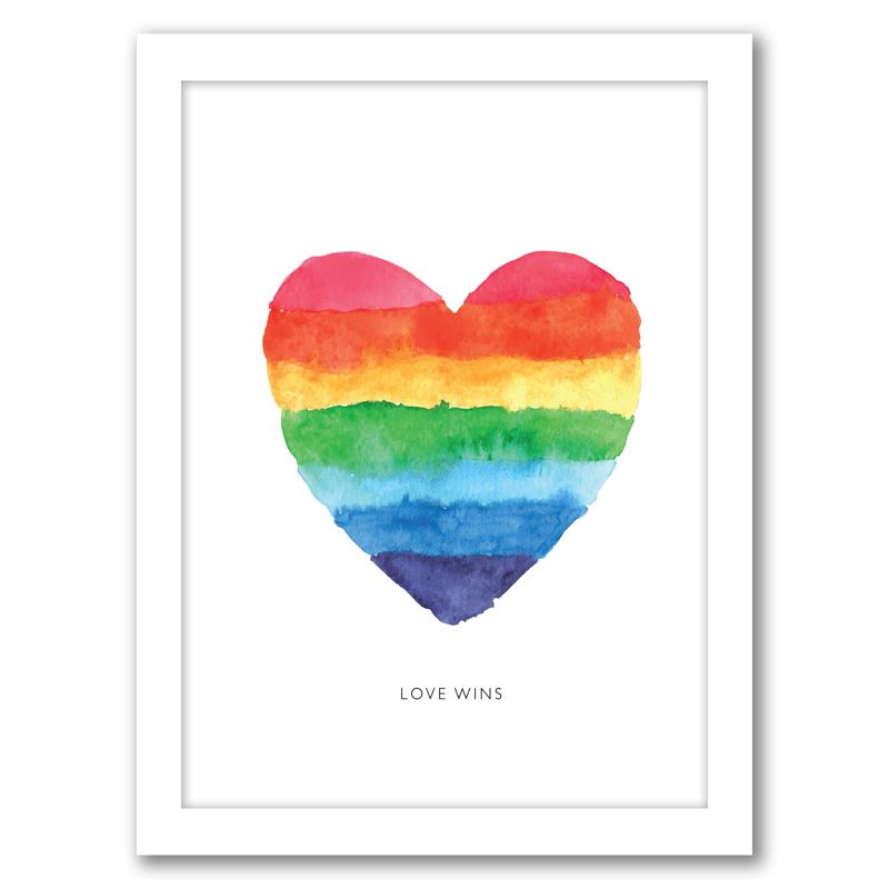 Americanflat Motivational Minimalist Love Wins Watercolor Rainbow Heart By Motivated Type Framed Print Wall Art, 1 of 8