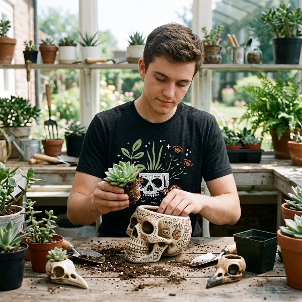 Camiseta divertida para hombre de calaveras y flores, aterradora para amantes de plantas de interior - Camiseta de Crazy Dog para temporada de Halloween 3