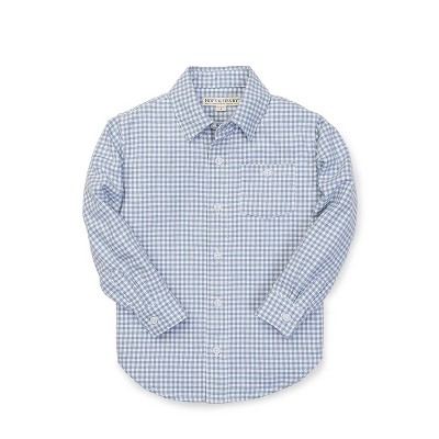 Boy Blue Gingham Monogram Button Down Shirt Light Blue 