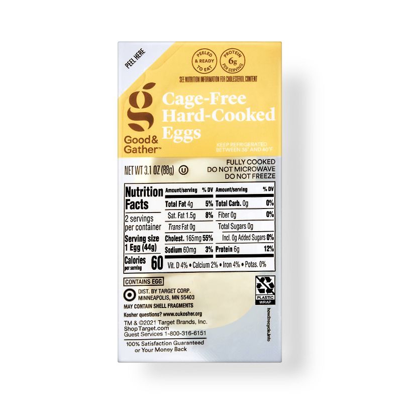 Cage-Free Hard Cooked Eggs - 2ct - Good &#38; Gather&#8482;, 1 of 4