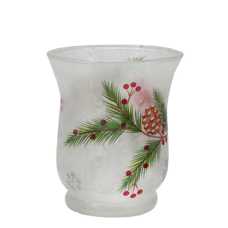 Northlight 2.75" Hand Painted Christmas Cardinal and Pine Flameless Glass Candle Holder, 4 of 7