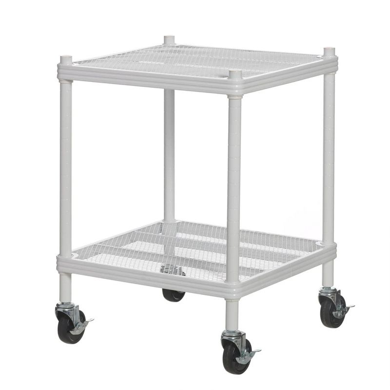 Design Ideas MeshWorks 2 Tier Wheeled Metal Storage Printer Cart Shelving Unit Rack for Kitchen or Office Organization, 17.7" x 17.7" x 23.6", White, 1 of 7