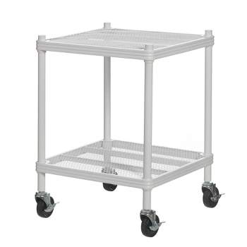 Design Ideas MeshWorks 2 Tier Wheeled Metal Storage Printer Cart Shelving Unit Rack for Kitchen or Office Organization, 17.7" x 17.7" x 23.6", White