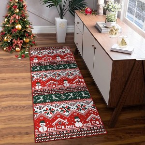 Christmas Area Rug Washable Xmas Holiday Decorative Accent Rug, Red Green - 1 of 4